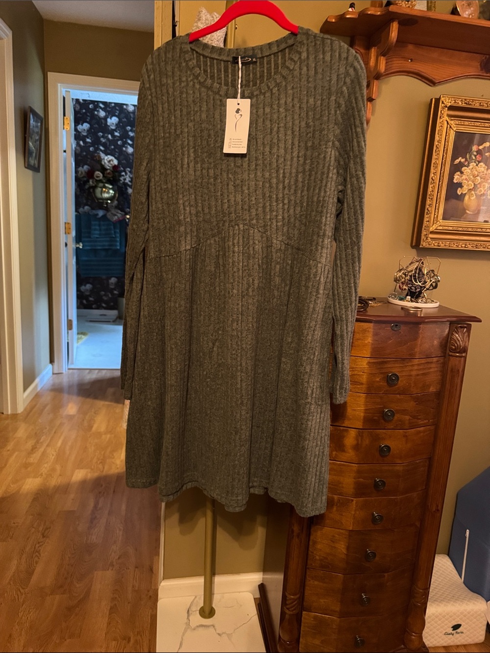 Women's Ribbed Knit Midi Dress - Gray